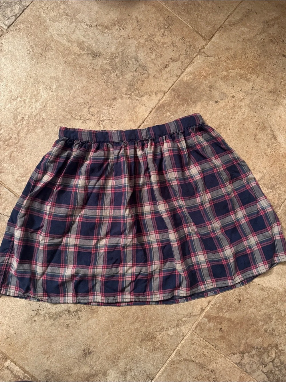 Abercrombie kids girls Navy/Pink Plaid Mini Skirt flowy elastic size large